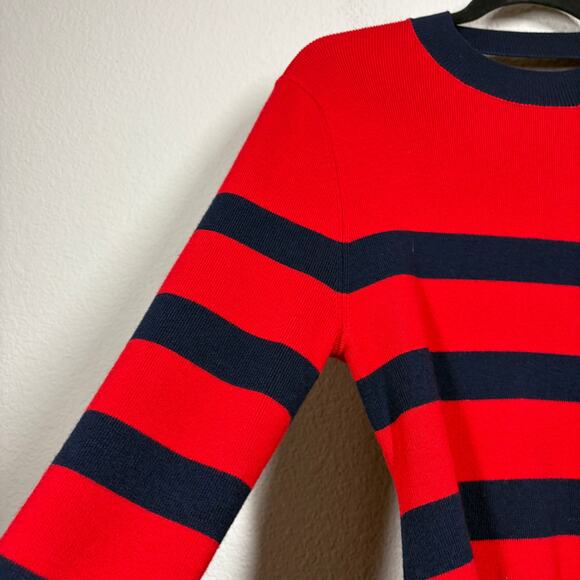 Monse Large Striped Cut Out Knit Mini Dress Red Black Wool Blend Long Sleeves - Picture 5 of 11